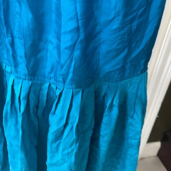 VTG CLASSY CHIC 100% SILK MIDI TIERED SKIRT TURQUOSE 8 GLOSSY SOPHISTICATED - Picture 5 of 16